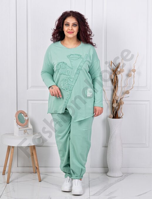 Plus size σετ φόρμας με μπλούζα ασύμμετρη-μέντα-κωδ 261240-3