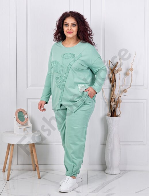 Plus size σετ φόρμας με μπλούζα ασύμμετρη-μέντα-κωδ 261240-3