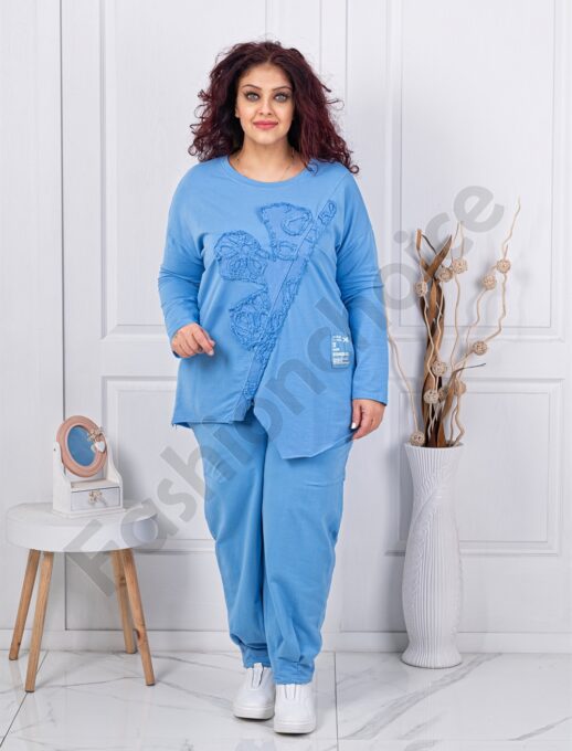 Plus size σετ φόρμας με μπλούζα ασύμμετρη-μπλε-κωδ 261240-4