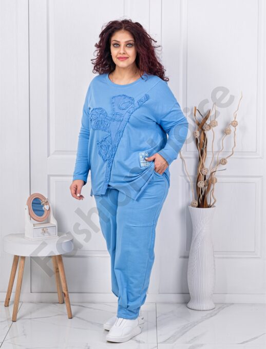 Plus size σετ φόρμας με μπλούζα ασύμμετρη-μπλε-κωδ 261240-4