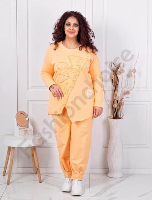 Plus size σετ φόρμας με μπλούζα ασύμμετρη-κίτρινο-κωδ 261240-5