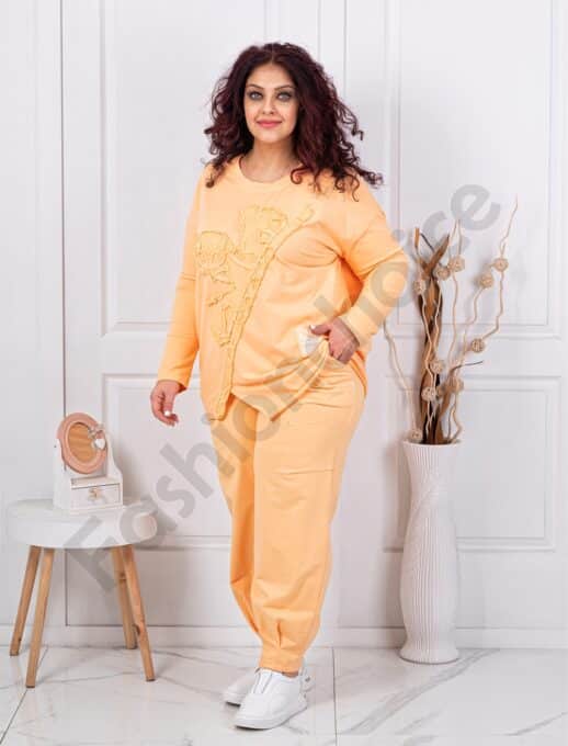 Plus size σετ φόρμας με μπλούζα ασύμμετρη-κίτρινο-κωδ 261240-5
