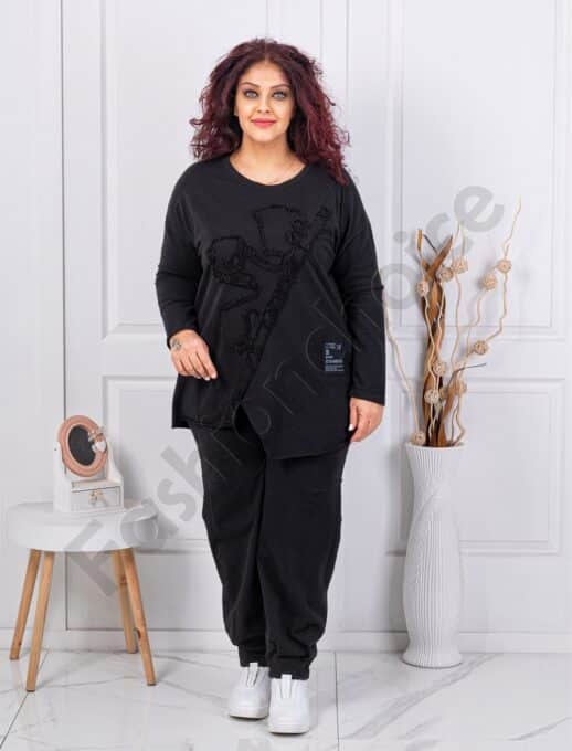 Plus size σετ φόρμας ασύμμετρη-μαύρο-κωδ 261240