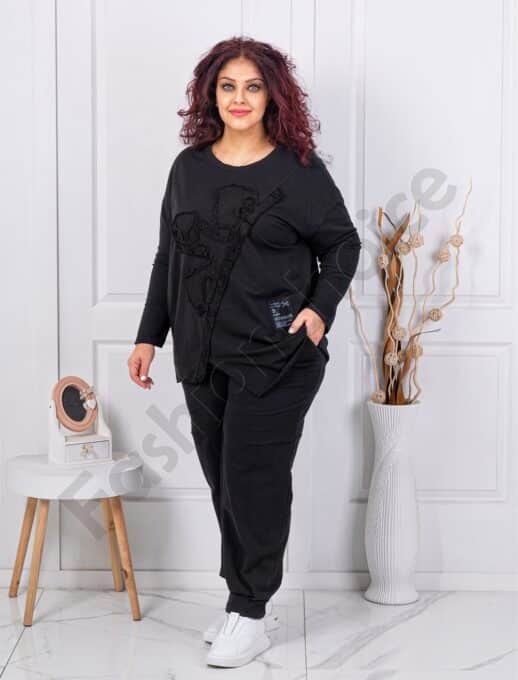 Plus size σετ φόρμας ασύμμετρη-μαύρο-κωδ 261240
