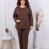 Plus size σετ φόρμας με απλικέ και στρας-καφέ-κωδ 24475-3