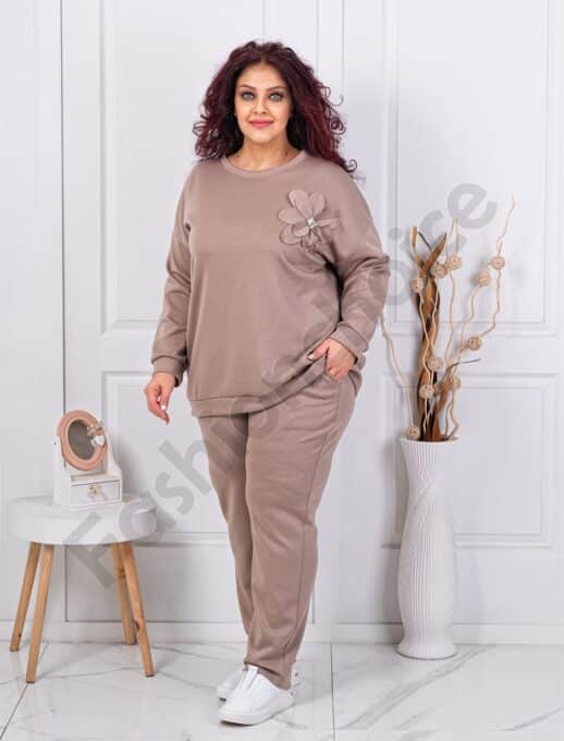 Plus size σετ φόρμας με απλικέ και στρας-μόκα-κωδ 24475-2