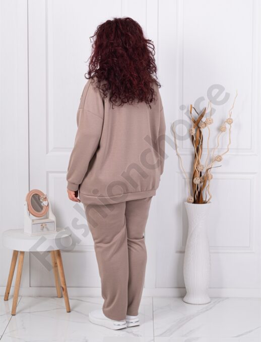 Plus size σετ φόρμας με απλικέ και στρας-μόκα-κωδ 24475-2