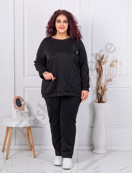 Plus size σετ φόρμας με απλικέ και στρας-μαύρο-κωδ 24475