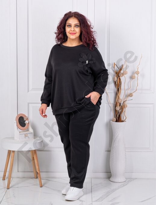 Plus size σετ φόρμας με απλικέ και στρας-μαύρο-κωδ 24475