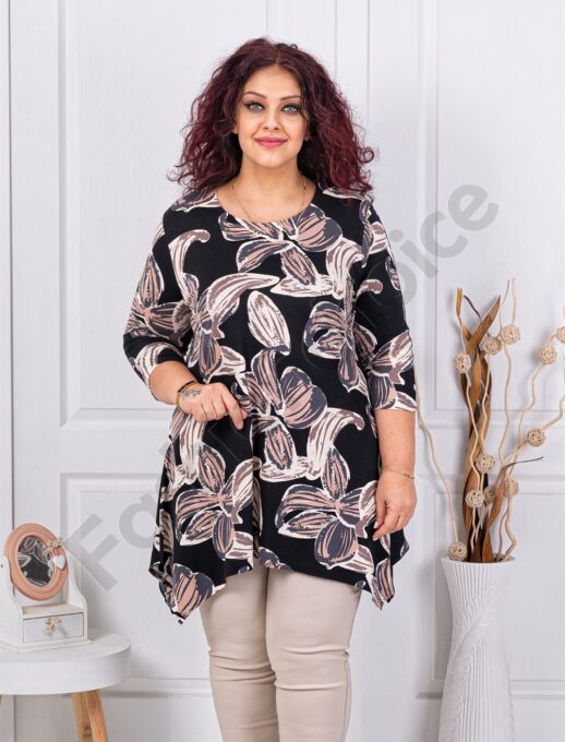 Plus size ασύμμετρη τουνίκ με σχέδιο λουλούδια-παστέλ-κωδ 26367-3