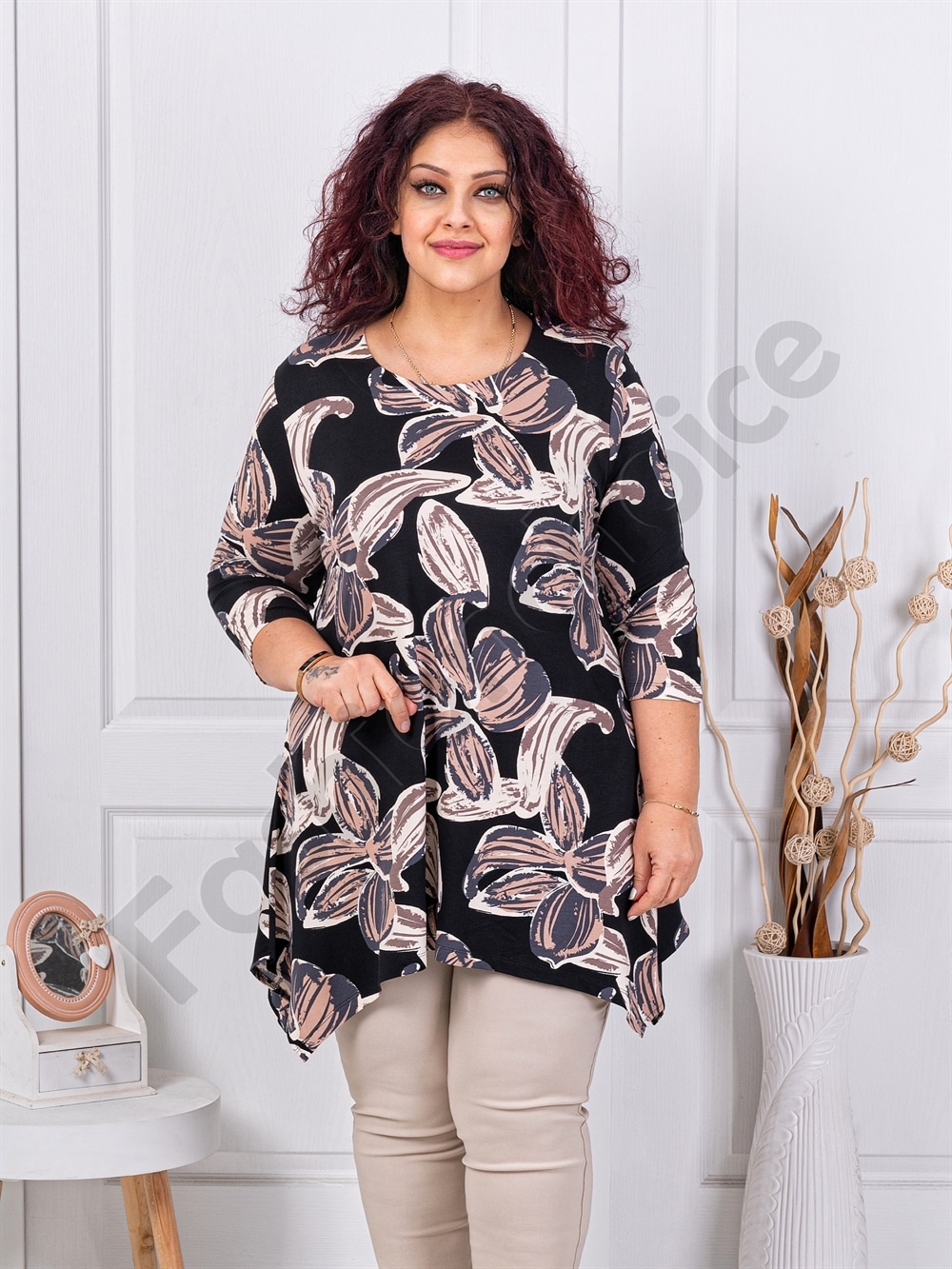 Plus size ασύμμετρη τουνίκ με σχέδιο λουλούδια-παστέλ-κωδ 26367-3