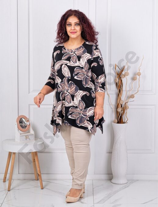 Plus size ασύμμετρη τουνίκ με σχέδιο λουλούδια-παστέλ-κωδ 26367-3