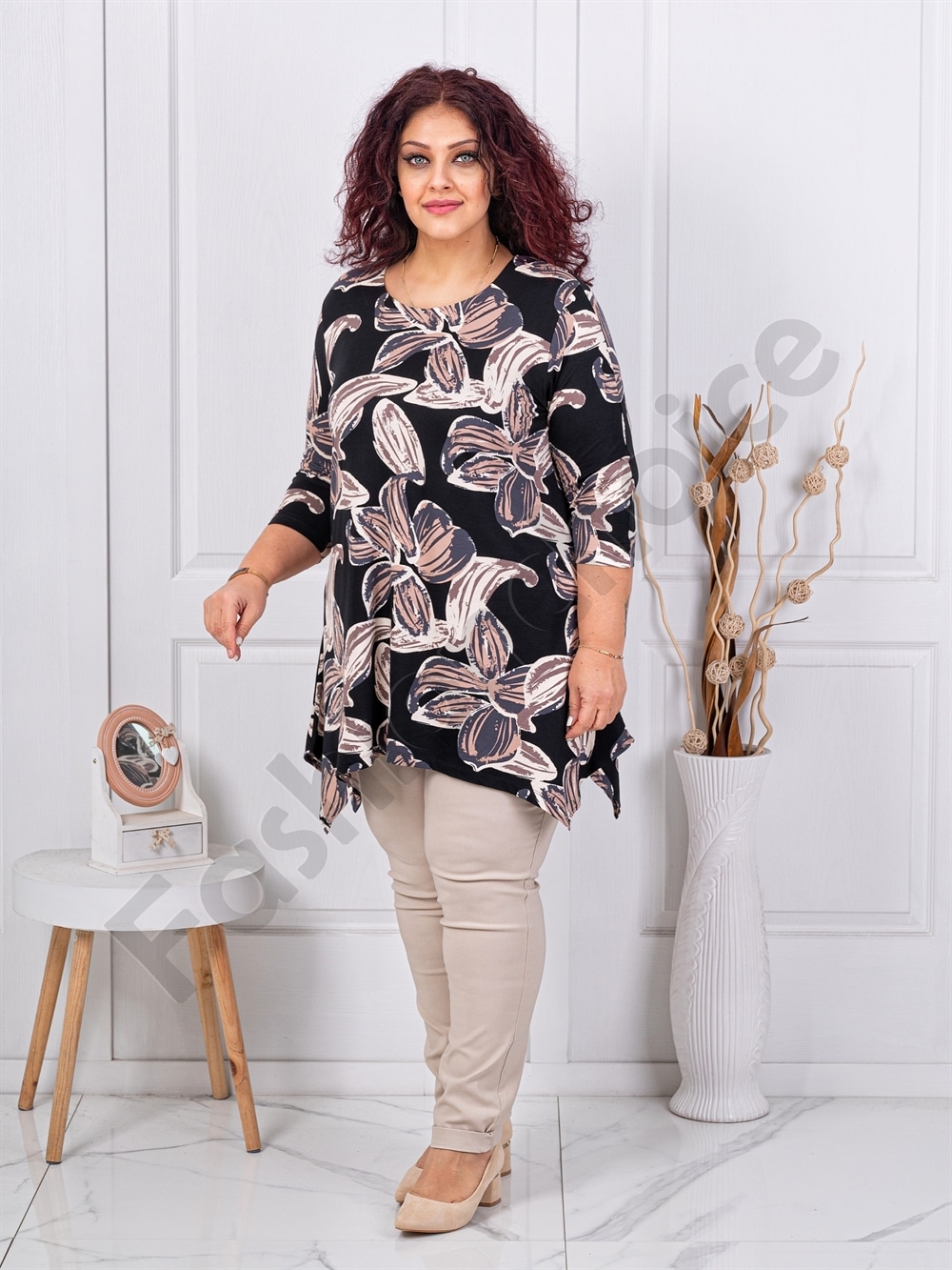 Plus size ασύμμετρη τουνίκ με σχέδιο λουλούδια-παστέλ-κωδ 26367-3