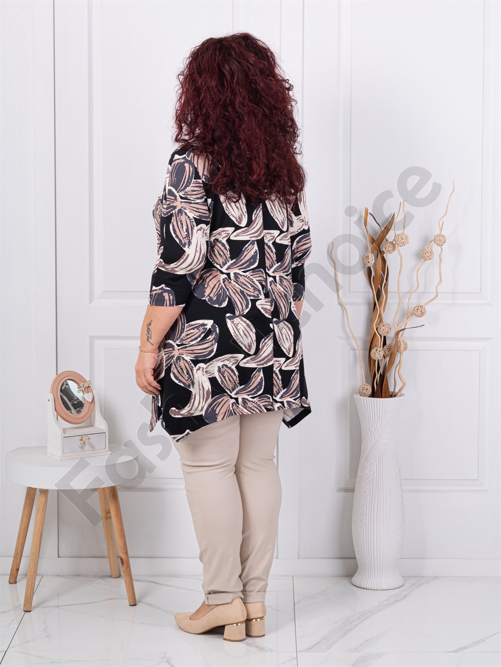 Plus size ασύμμετρη τουνίκ με σχέδιο λουλούδια-παστέλ-κωδ 26367-3