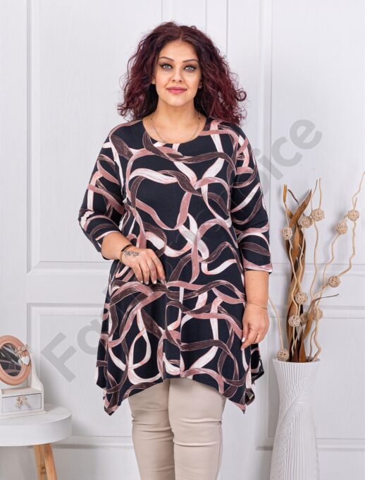 Plus size ασύμμετρη τουνίκ με αφηρημένο σχέδιο-κωδ 26367-4