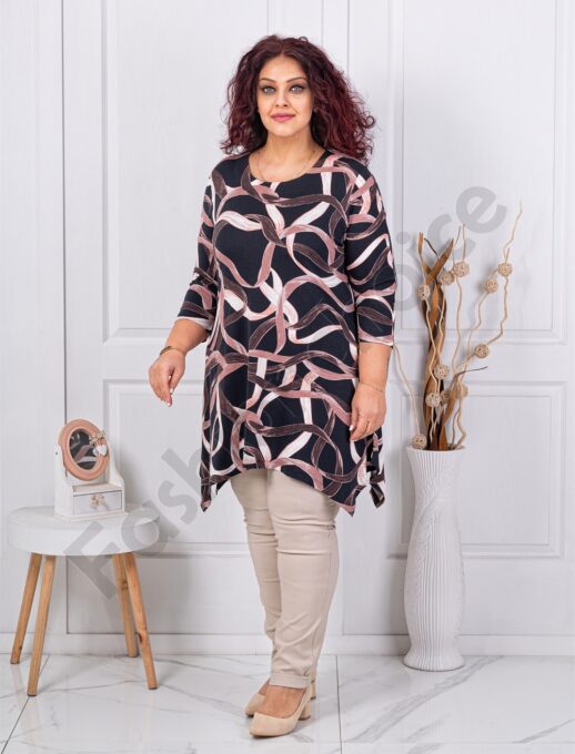 Plus size ασύμμετρη τουνίκ με αφηρημένο σχέδιο-κωδ 26367-4