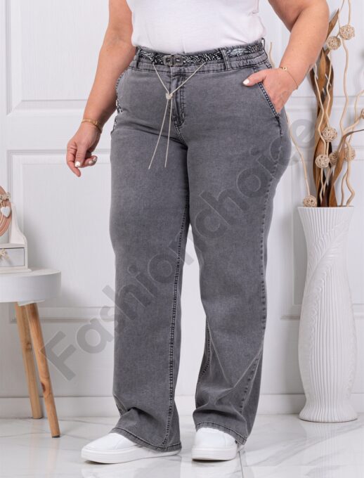 Plus size τζιν παντελόνι με κέντημα-γκρι-κωδ 7583