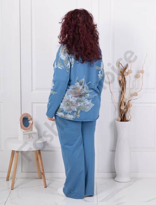 Plus size σετ φόρμας με φλοράλ σχέδιο-μπλε-κωδ 261240-3