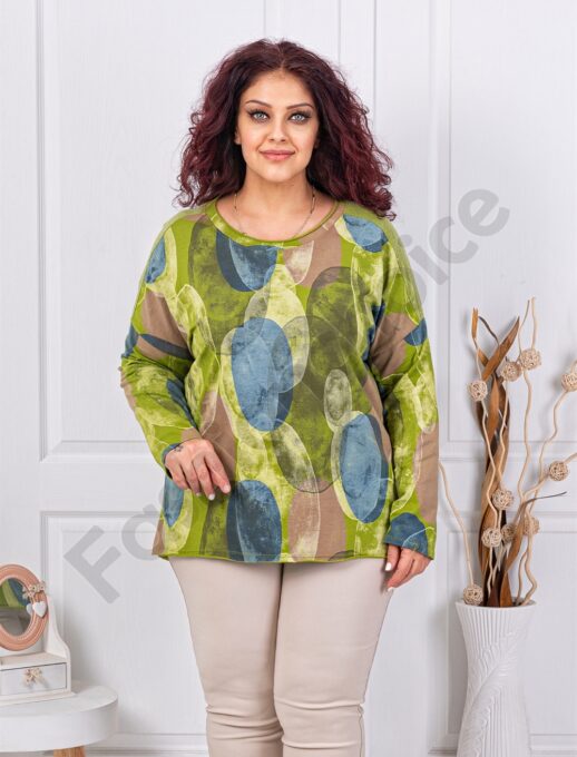 Plus size μπλούζα με τύπωμα κύκλους-πράσινο-κωδ 261238-2