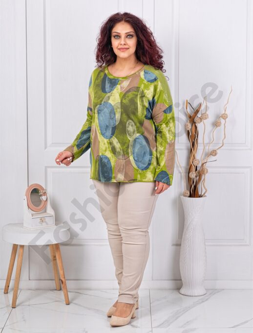 Plus size μπλούζα με τύπωμα κύκλους-πράσινο-κωδ 261238-2