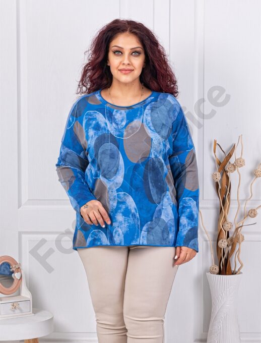 Plus size μπλούζα με τύπωμα κύκλους-μπλε ρουά-κωδ 261238-3