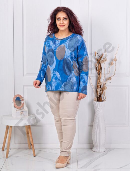 Plus size μπλούζα με τύπωμα κύκλους-μπλε ρουά-κωδ 261238-3