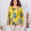 Plus size μπλούζα με τύπωμα κύκλους-μουσταρδί-κωδ 261238-5
