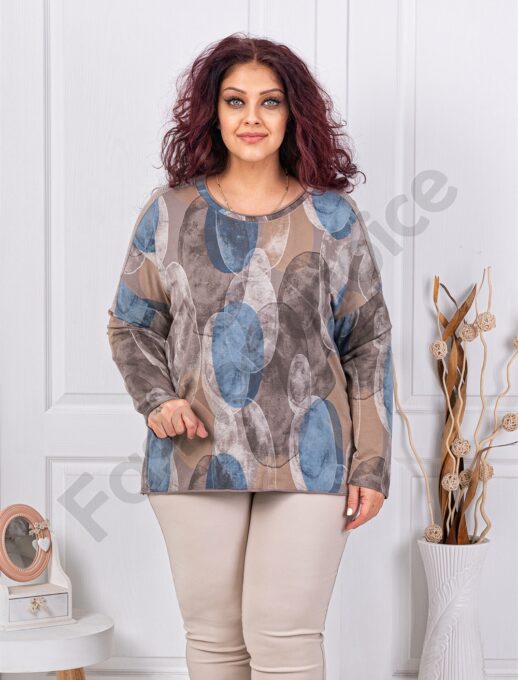 Plus size μπλούζα με τύπωμα κύκλους-μόκα-κωδ 261238-6