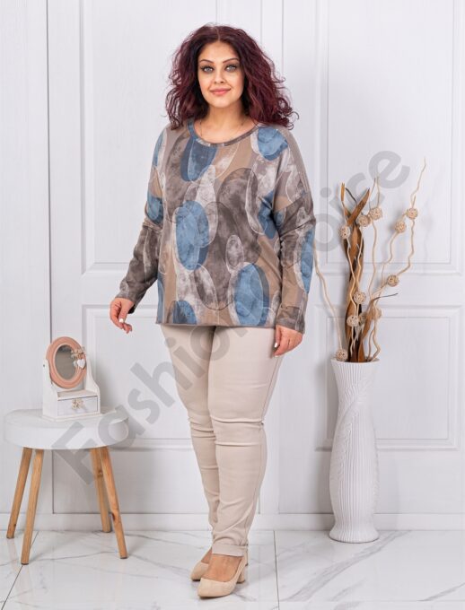 Plus size μπλούζα με τύπωμα κύκλους-μόκα-κωδ 261238-6