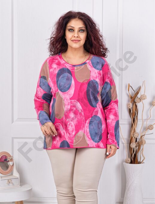 Plus size μπλούζα με τύπωμα κύκλους-φούξια-κωδ 261238-7