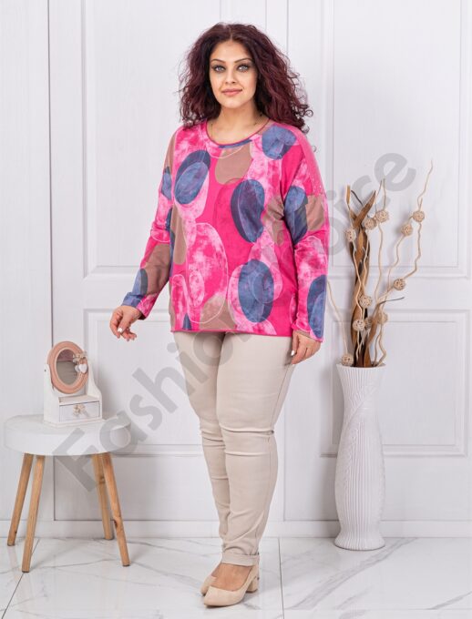 Plus size μπλούζα με τύπωμα κύκλους-φούξια-κωδ 261238-7