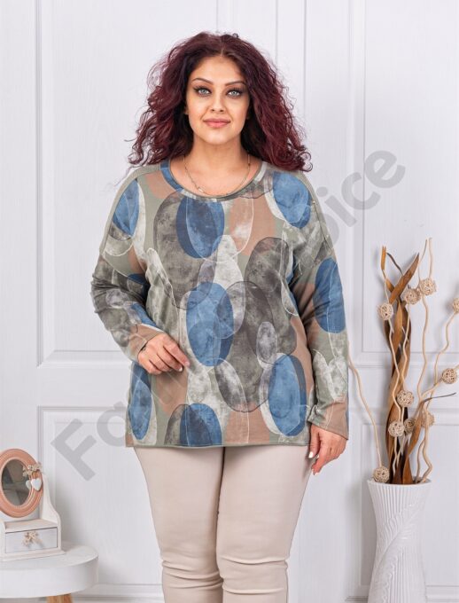 Plus size μπλούζα με τύπωμα κύκλους-χακί-κωδ 261238-9