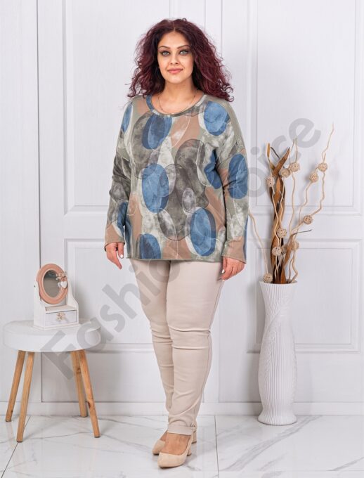 Plus size μπλούζα με τύπωμα κύκλους-χακί-κωδ 261238-9