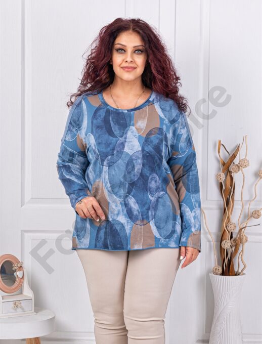 Plus size μπλούζα με τύπωμα κύκλους-μπλε ραφ-κωδ 261238-10