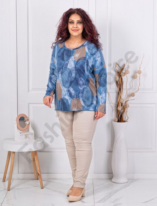 Plus size μπλούζα με τύπωμα κύκλους-μπλε ραφ-κωδ 261238-10