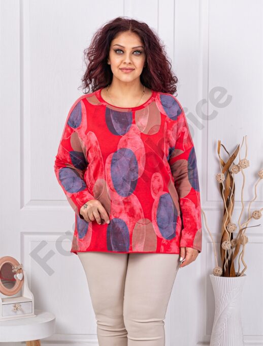 Plus size μπλούζα με τύπωμα κύκλους-κόκκινο-κωδ 261238-11