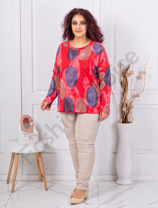 Plus size μπλούζα με τύπωμα κύκλους-κόκκινο-κωδ 261238-11