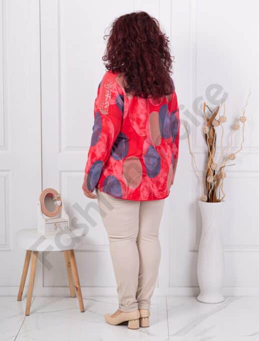 Plus size μπλούζα με τύπωμα κύκλους-κόκκινο-κωδ 261238-11