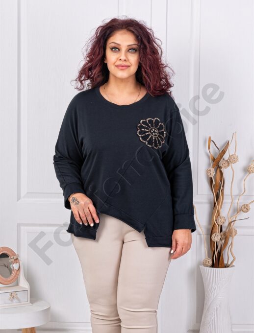 Plus size ασύμμετρη μπλούζα με απλικέ παγιέτες-μαύρο-κωδ 261239