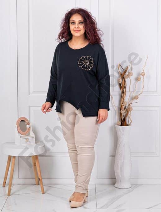 Plus size ασύμμετρη μπλούζα με απλικέ παγιέτες-μαύρο-κωδ 261239