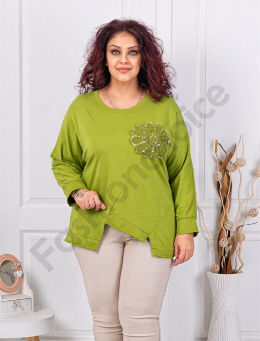 Plus size ασύμμετρη μπλούζα με απλικέ παγιέτες-πράσινο-κωδ 261239-6