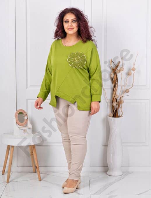 Plus size ασύμμετρη μπλούζα με απλικέ παγιέτες-πράσινο-κωδ 261239-6