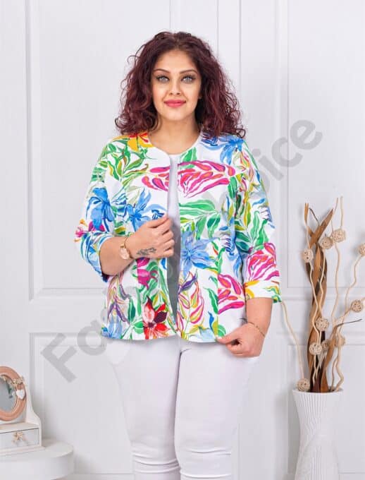Plus size σακάκι με πολύχρωμα φύλλα-κωδ 1439-15
