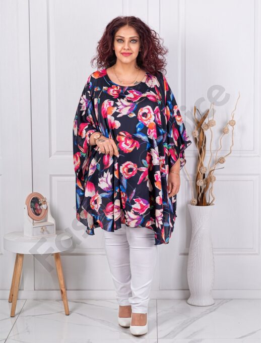 Plus size σιφόν τουνίκ/πόντσο με φλοράλ σχέδιο-κωδ 261444-3