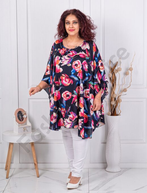 Plus size σιφόν τουνίκ/πόντσο με φλοράλ σχέδιο-κωδ 261444-3