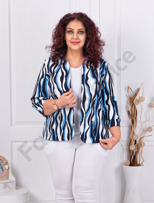 Plus size σακάκι με σχέδια-λευκό/μπλε-κωδ 1439-16