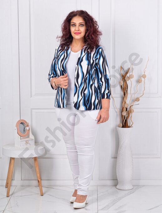 Plus size σακάκι με σχέδια-λευκό/μπλε-κωδ 1439-16
