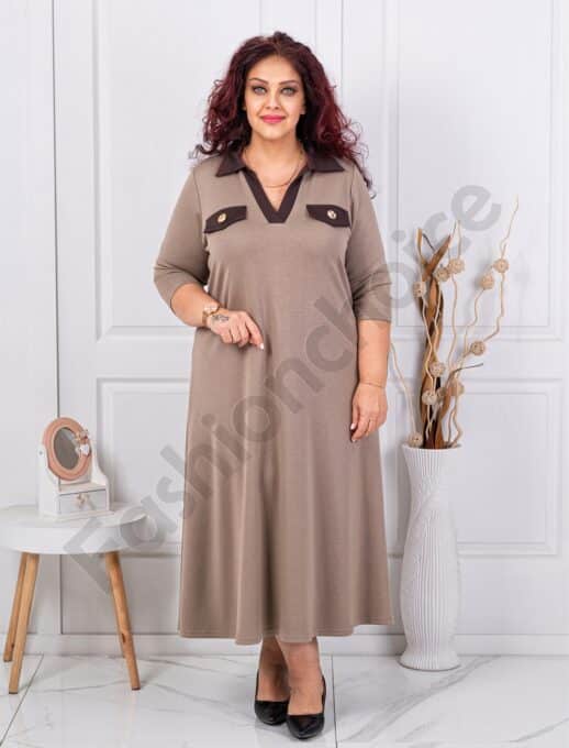 Plus size φόρεμα με γιακά-μόκα-κωδ 1482-2