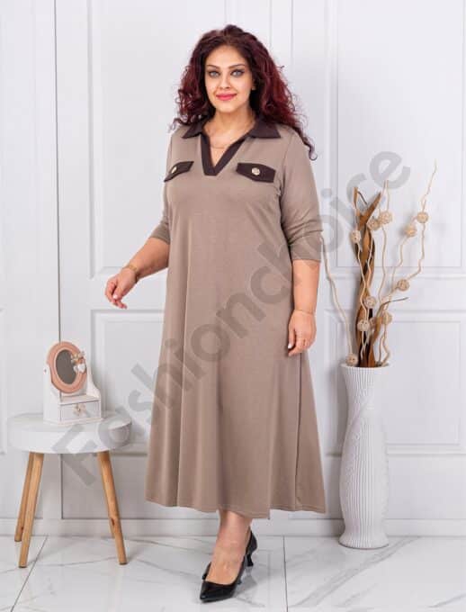 Plus size φόρεμα με γιακά-μόκα-κωδ 1482-2