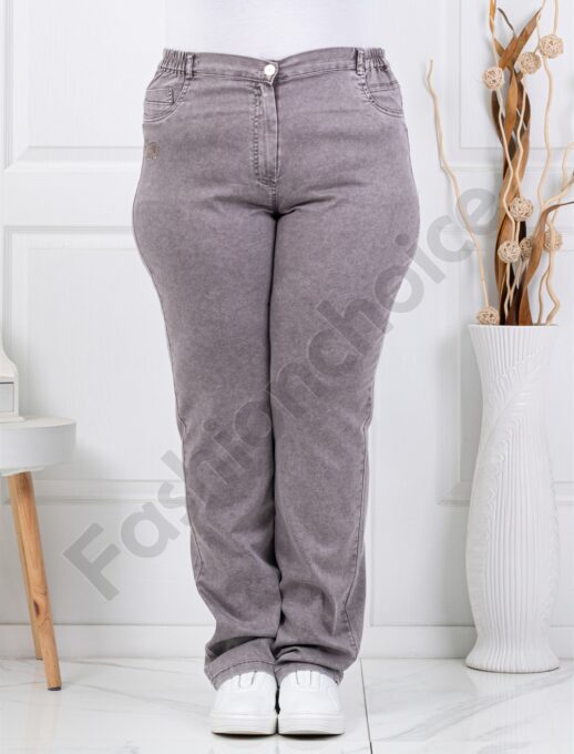 Plus size γυναικείο τζιν με ελαστική μέση-μόκα-κωδ 8903-2